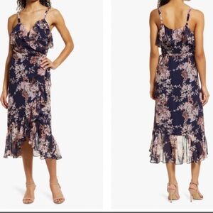 Floral Navy and Pink silk Dress